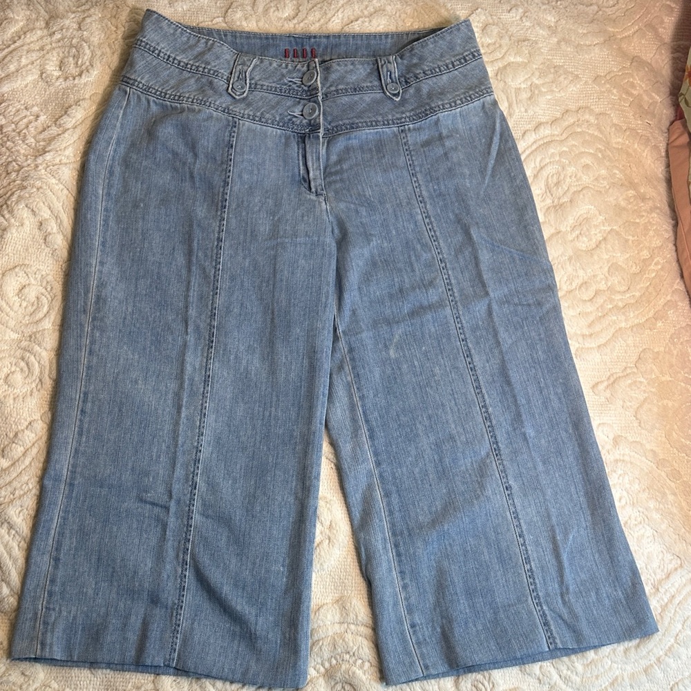 Elle cotton Denim wide leg Cropped Jeans in Light Blue Sz 10